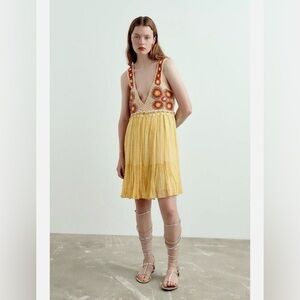 Zara NWT Limited Edition Crochet Boho Mini Dress | Yellow Festival Dress